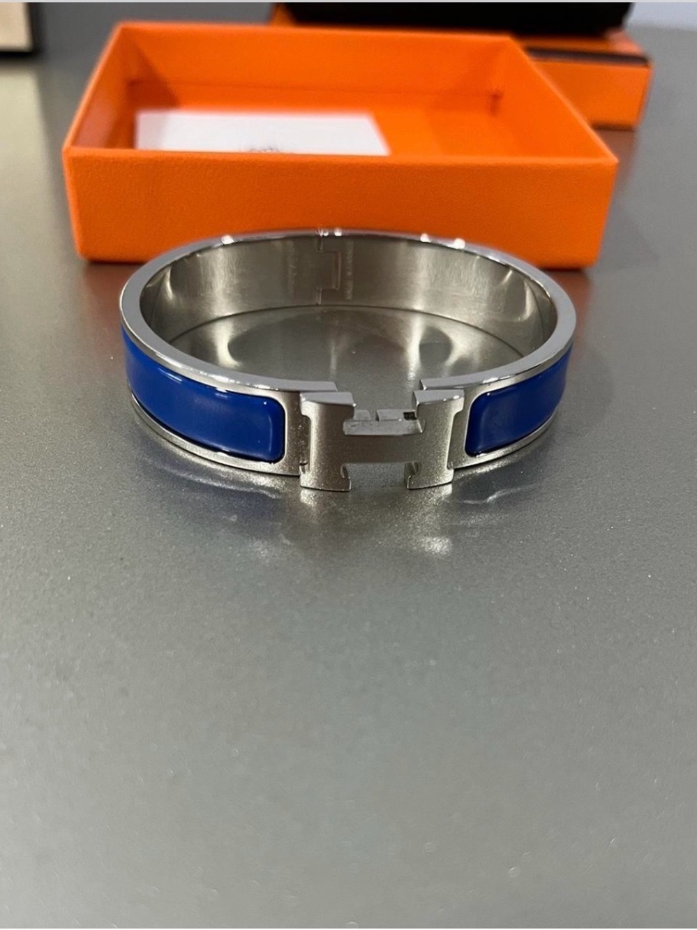 H Bracelet Enamel & Palladium-Plated Cuff - Blue